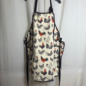 ULSTER WEAVERS Cream Navy Red Country Roosters Hens Cotton Apron with Pockets